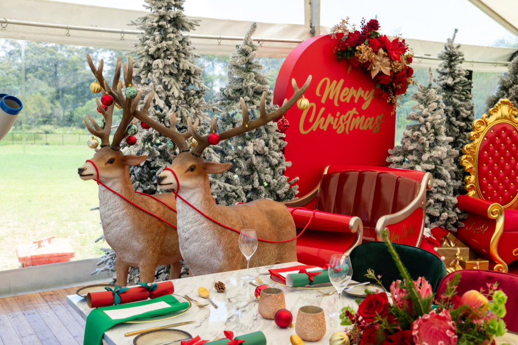 Close-up of Christmas décor for a corporate holiday party